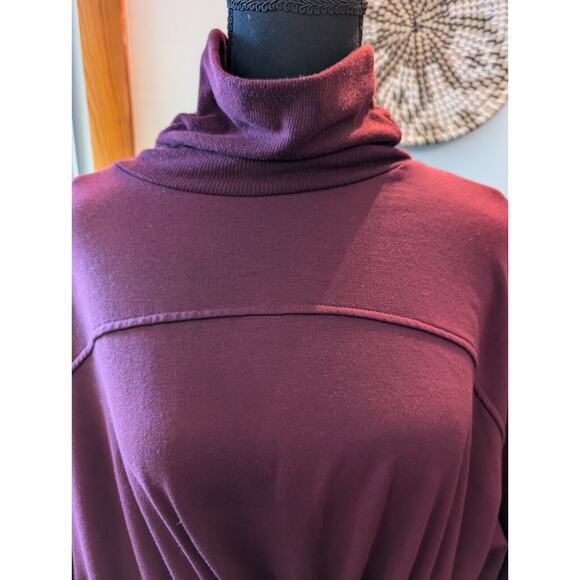 Women's Nine West Active Burgundy LS Mock Neck Shirt Large Pockets Drawstring - Picture 5 of 11